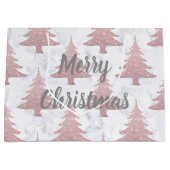 エレガントなばら色の金ゴールドのグリッター及び大理石のクリスマスツリー ラージペーパーバッグ (正面)