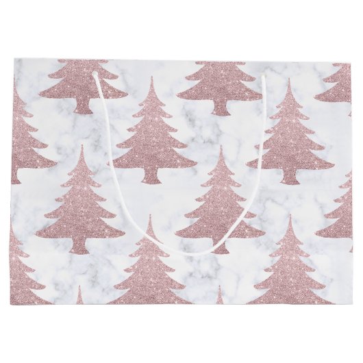 エレガントなばら色の金ゴールドのグリッター及び大理石のクリスマスツリー ラージペーパーバッグ (裏面)