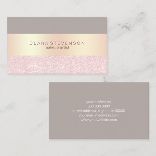 エレガントなばら色の金ゴールドのグリッター及び灰色のメーキャップアーティスト 名刺 (正面/裏面)