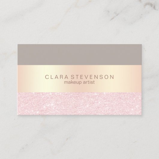 エレガントなばら色の金ゴールドのグリッター及び灰色のメーキャップアーティスト 名刺 (正面)
