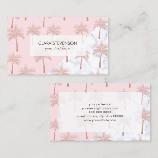 エレガントなばら色の金ゴールドのグリッター及び白い大理石パターン 名刺 (正面/裏面)