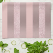 エレガントなばら色の金ゴールドのグリッター及び赤面のピンクのストライブ柄 キッチンタオル (折り畳み)