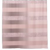 エレガントなばら色の金ゴールドのグリッター及び赤面のピンクのストライブ柄 シャワーカーテン (正面)