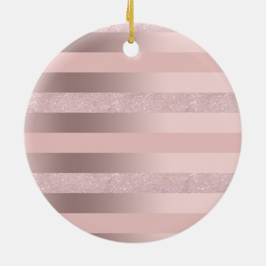 エレガントなばら色の金ゴールドのグリッター及び赤面のピンクのストライブ柄 セラミックオーナメント (裏面)