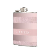 エレガントなばら色の金ゴールドのグリッター及び赤面のピンクのストライブ柄 フラスク (左)