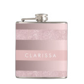 エレガントなばら色の金ゴールドのグリッター及び赤面のピンクのストライブ柄 フラスク (正面)