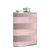 エレガントなばら色の金ゴールドのグリッター及び赤面のピンクのストライブ柄 フラスク (右)