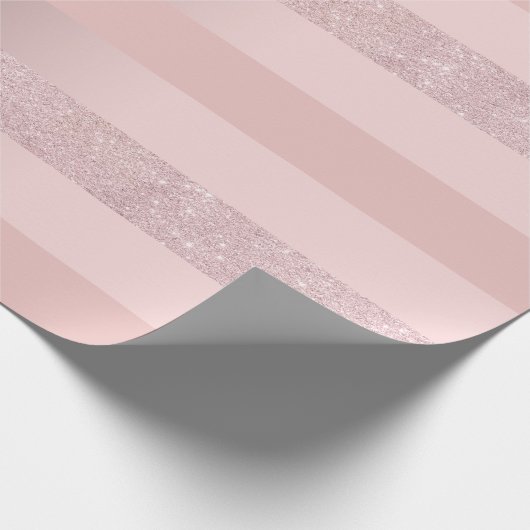 エレガントなばら色の金ゴールドのグリッター及び赤面のピンクのストライブ柄 ラッピングペーパー (角)