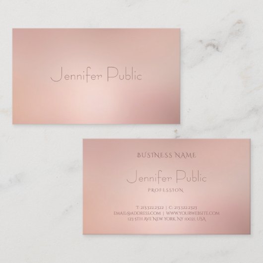 エレガントなばら色の金ゴールドのシックで粋なテンプレートのモダン 名刺 (正面/裏面)