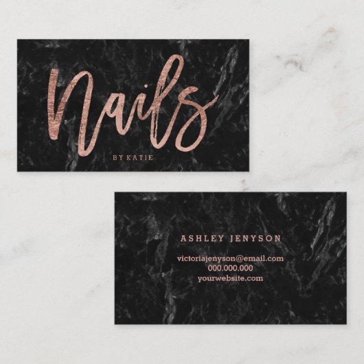 エレガントなばら色の金ゴールドのタイポグラフィの黒の大理石2を釘付けします 名刺 (正面/裏面)