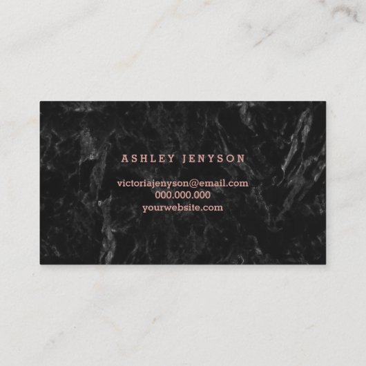 エレガントなばら色の金ゴールドのタイポグラフィの黒の大理石2を釘付けします 名刺 (裏面)