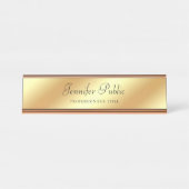 エレガントなばら色の金ゴールドのテンプレート手の原稿の文字のモダン デスクネームプレート (正面)