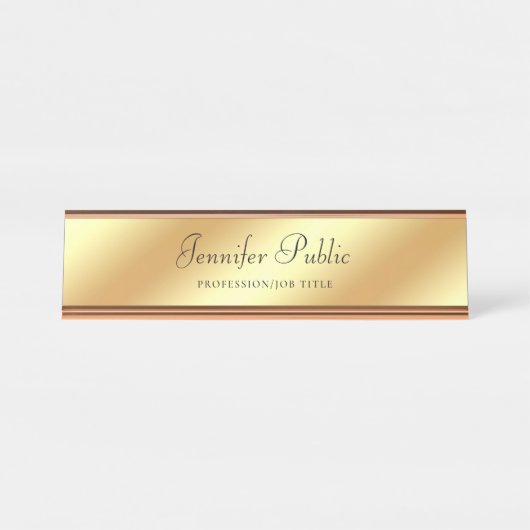 エレガントなばら色の金ゴールドのテンプレート手の原稿の文字のモダン デスクネームプレート (正面)
