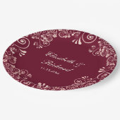 エレガントなばら色の金ゴールドのバーガンディの花柄の渦巻の結婚 ペーパープレート (アングル)