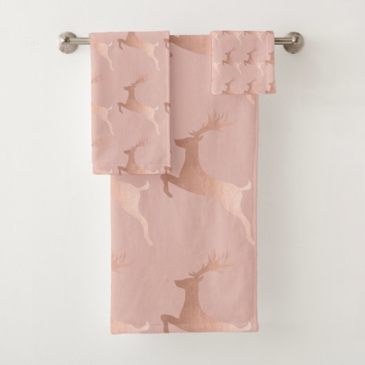 エレガントなばら色の金ゴールドのピンクのクリスマスのトナカイパターン バスタオルセット (インサイチュ)