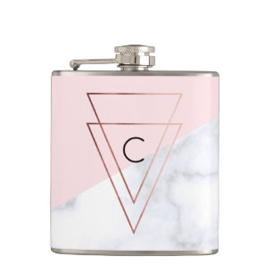 エレガントなばら色の金ゴールドの三角形の白い大理石のピンク フラスク