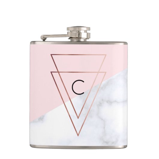 エレガントなばら色の金ゴールドの三角形の白い大理石のピンク フラスク (正面)