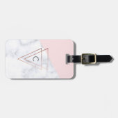 エレガントなばら色の金ゴールドの三角形の白い大理石のピンク ラゲッジタグ (正面横)