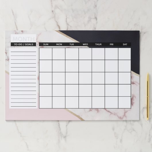 エレガントなばら色の金ゴールドの大理石の抽象芸術の月例カレンダー ペーパーパッド (インサイチュ)