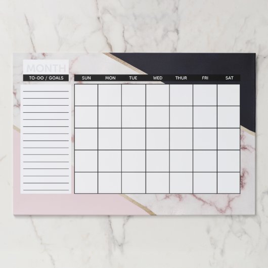 エレガントなばら色の金ゴールドの大理石の抽象芸術の月例カレンダー ペーパーパッド (正面)