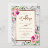 エレガントなばら色の金ゴールドの大理石の花柄の結婚式招待状 招待状 (正面)