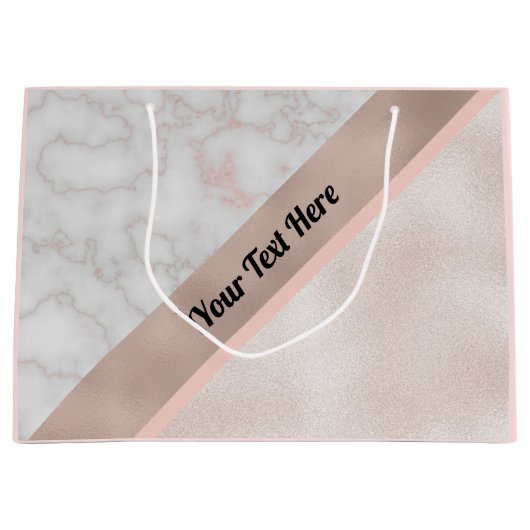 エレガントなばら色の金ゴールドの白い大理石の幾何学的なカスタム ラージペーパーバッグ (正面)