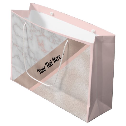 エレガントなばら色の金ゴールドの白い大理石の幾何学的なカスタム ラージペーパーバッグ (正面アングル)