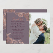 エレガントなばら色の金ゴールドの花の紫色の藤色の婚約 招待状 (正面/裏面)