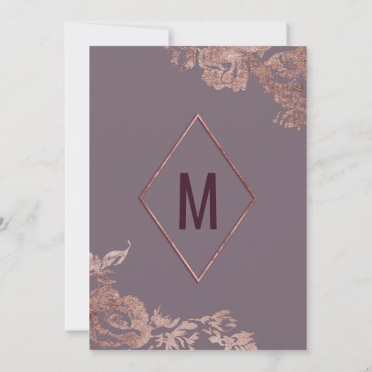 エレガントなばら色の金ゴールドの花の紫色の藤色の菓子16 招待状 (裏面)