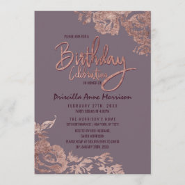 エレガントなばら色の金ゴールドの花の紫色の藤色の誕生日 招待状