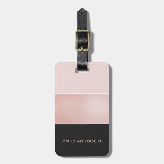 エレガントなばら色の金ゴールドの赤面のピンクの銅の黒のストリップ ラゲッジタグ (正面縦)
