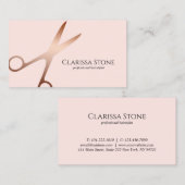 エレガントなばら色の金ゴールド及びピンクのはさみの美容師 名刺 (正面/裏面)