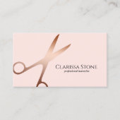 エレガントなばら色の金ゴールド及びピンクのはさみの美容師 名刺 (正面)