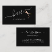 エレガントなばら色の金ゴールド及び黒のはさみの美容師 名刺 (正面/裏面)