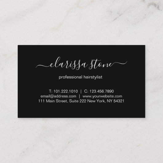 エレガントなばら色の金ゴールド及び黒のはさみの美容師 名刺 (裏面)