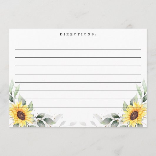 エレガントなひまわりとグリーンのフラワーレシピカード 招待状 (裏面)