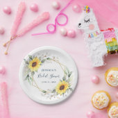 エレガントなひまわりとグリーンの花のブライダルシャワー ペーパープレート (パーティー)