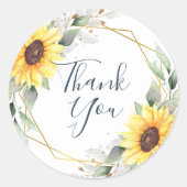 エレガントなひまわりとグリーンの花 Thank you ラウンドシール (正面)