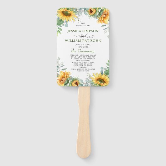 エレガントなひまわりとユーカリのウェディングプログラム ハンドファン (正面)