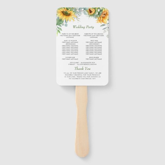 エレガントなひまわりとユーカリのウェディングプログラム ハンドファン (裏面)