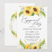 エレガントなひまわりとユーカリのエンゲージメントパーティー 招待状 (正面/裏面)