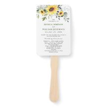 エレガントなひまわりとユーカリのモダンなウェディングプログラム