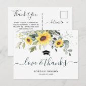 エレガントなひまわりとユーカリの卒業式感謝メッセージ ポストカード (正面/裏面)