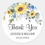 エレガントなひまわりとユーカリの水彩ウェディング ラウンドシール (正面)