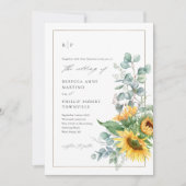 エレガントなひまわりとユーカリの水彩ウェディング 招待状 (正面)