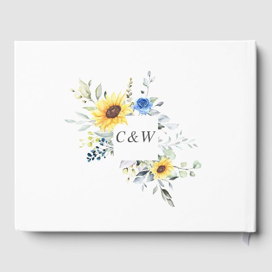 エレガントなひまわりとユーカリの葉のウェディング ゲストブック (裏面)