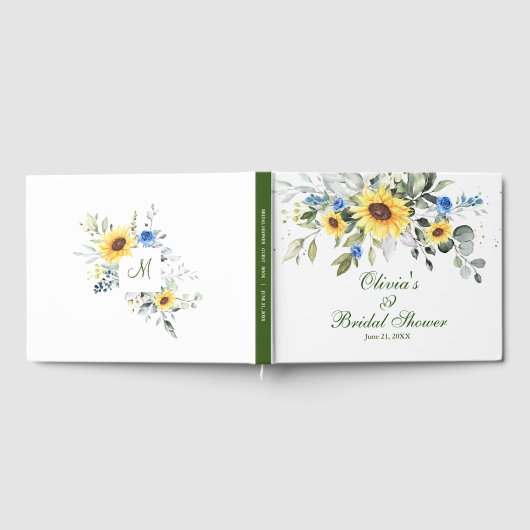 エレガントなひまわりとユーカリの葉のブライダルシャワー ゲストブック (全面)