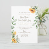 エレガントなひまわりと葉のゴールドテキストの結婚式 招待状 (スタンド正面)