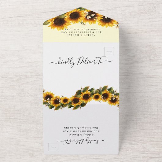 エレガントなひまわりのブーケ ウェディング オールインワン招待状 (外側)