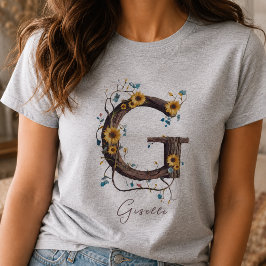 エレガントなひまわりのモノグラムG: 蔓とソフトパステル Tシャツ